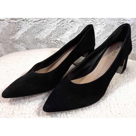 Aldo Shoes Heels Size 9 Woman Black‎ Faux Suede Business Party Cocktail - Picture 1 of 11